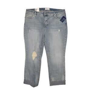 CROWN & IVY NEW $70 High Rise Vintage Straight Distressed‎ Raw Hem Jean 14W
